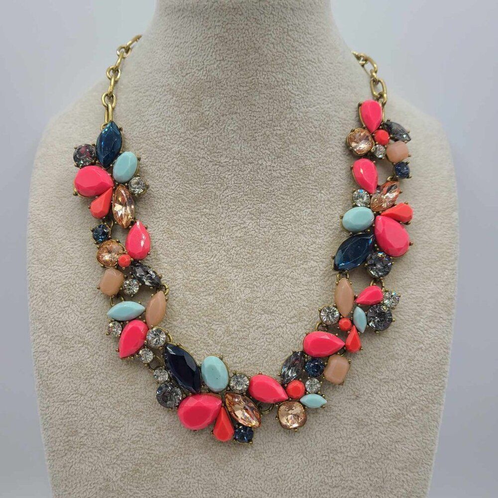 J Crew Multi Color Crystal and Resin Statement Necklace